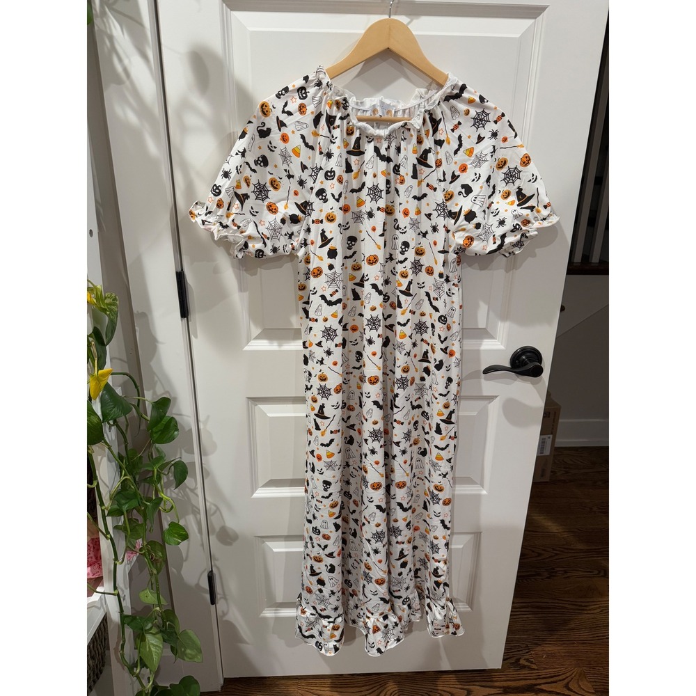 New Abby & Evie Kids Halloween Print White Ruffle MIDI Dress Womens Size L